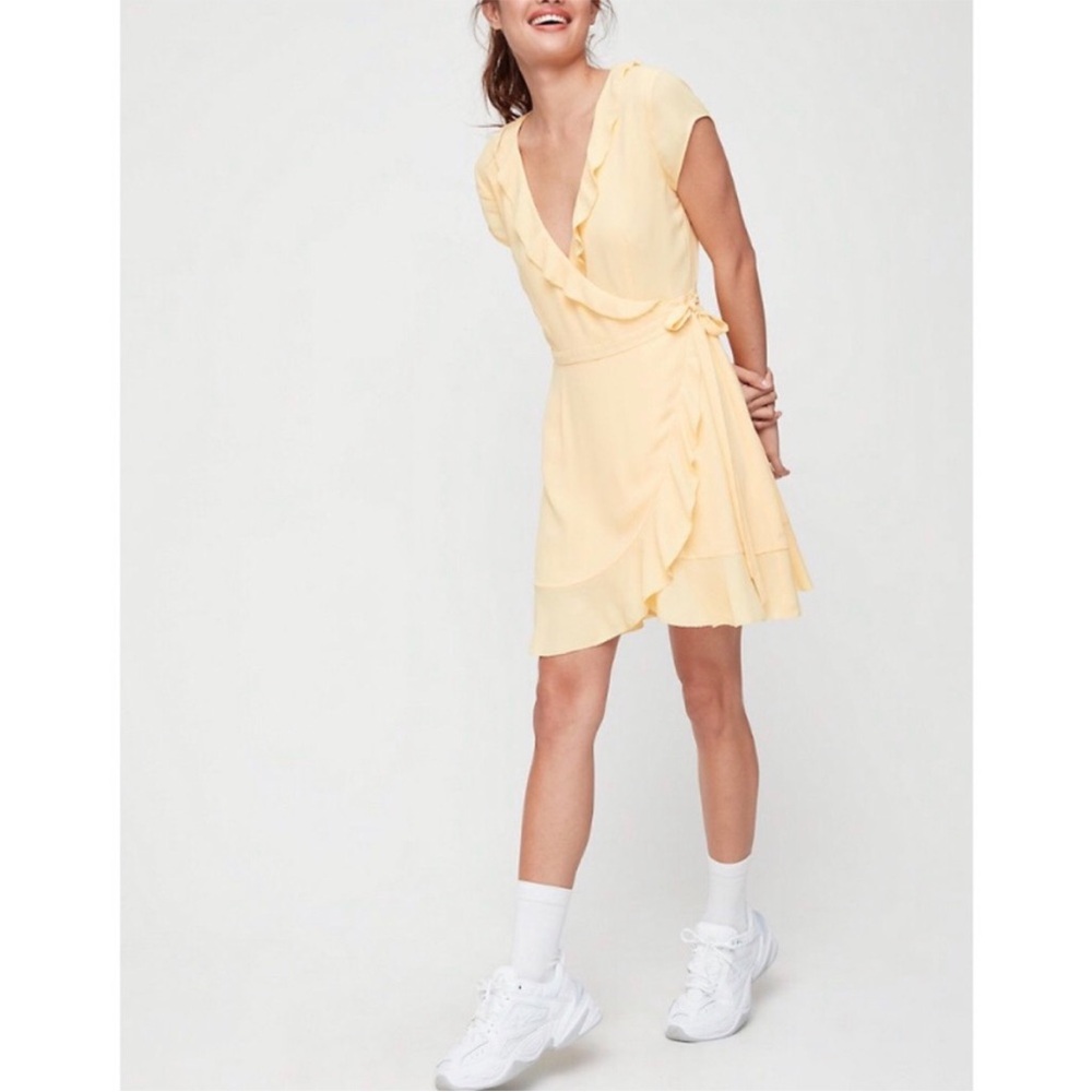 Aritzia sunday best savoy yellow ruffle wrap dress